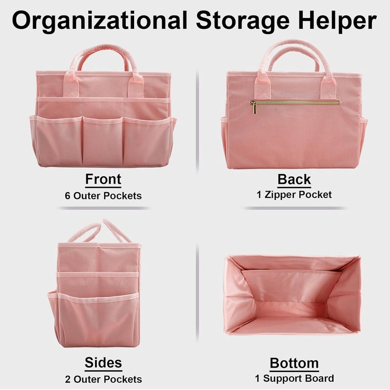 Cupohus Art Organizer Craft Storage Tote Bag with Pockets and Handles, Oxford Fabric Carrying Caddy for Teacher, Officer, Artist, Traveler, and more –Pink - Image 4